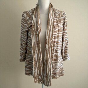 CHICOS Tan White Zebra Print Open Jacket Size Chicos 1 / US 8/10